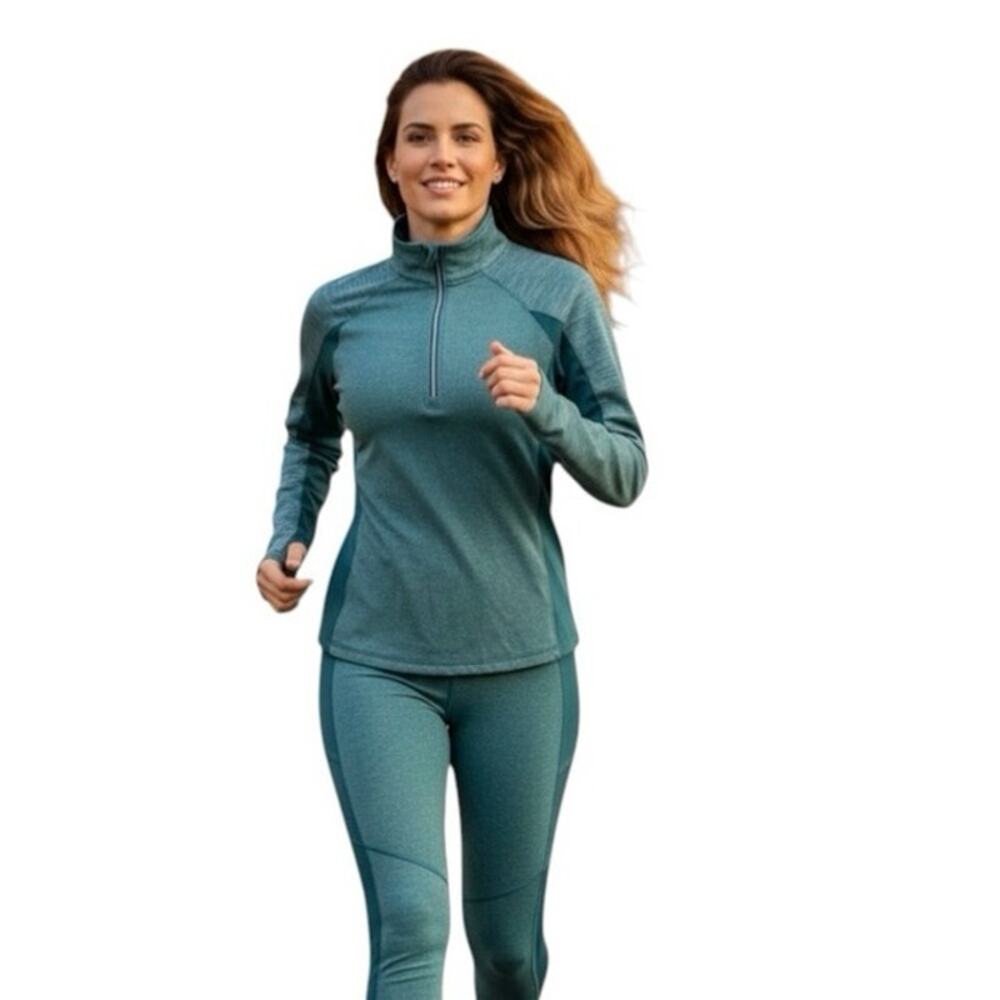 DANSKIN NOW Semi-Fitted L/S Activewear Shirt 1/4 Zip 2 Tone Teal Sz S